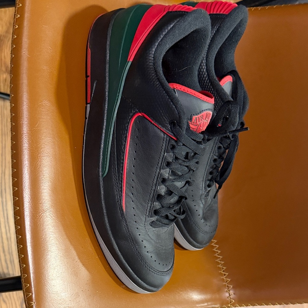 Jordan Low-Top Sneakers in Black with Red & Green Accents